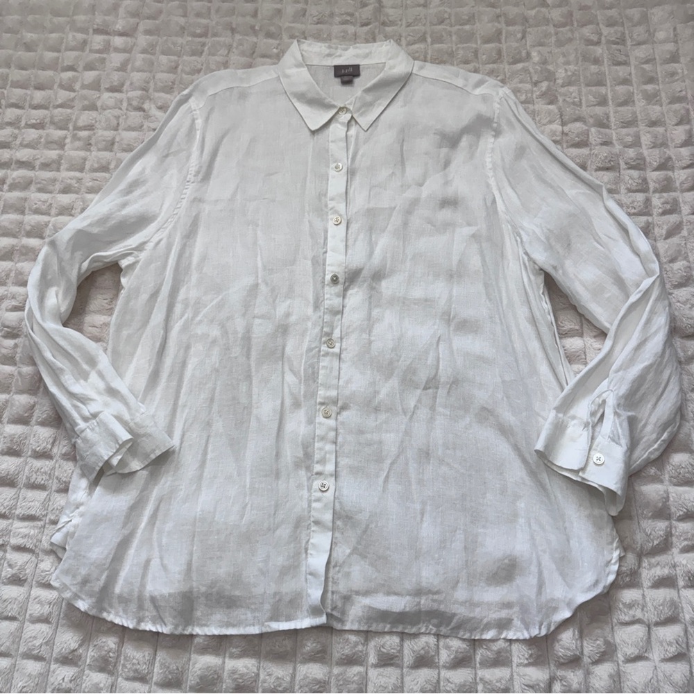 J Jill XL LOT of Two White 100% Linen Long Sleeve Button Down Blouse Tops - Picture 4 of 14